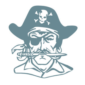 Pirate with eye patch and sword illustration.