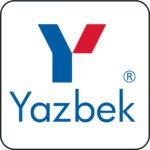 Yazbek logo featuring blue and red design.
