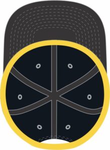 Black cap with yellow and gray details.