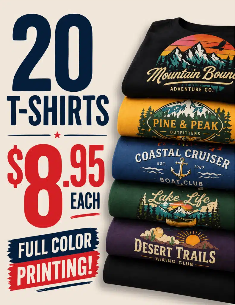 20 Full Color Printed Tshirts $8.95 per piece