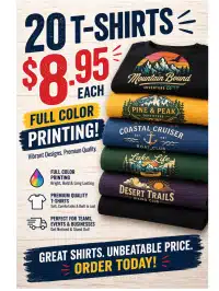 20 Full Color Printed Tshirts $8.95 per piece