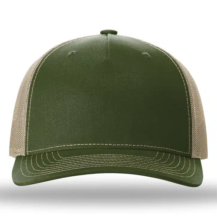Richardson Five-Panel Trucker - 112FP — Army Olive/ Tan front