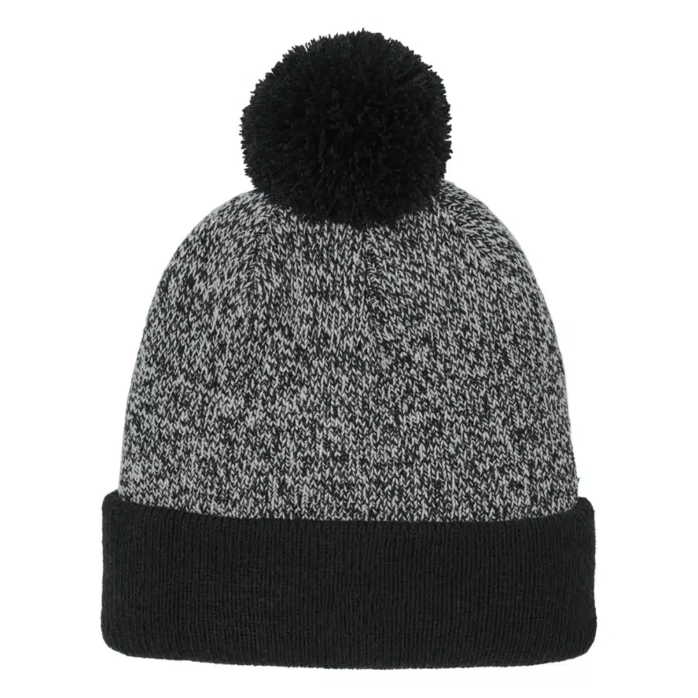 Sport-Tek® Halftime Heather Pom Beanie - STC68 — Black/ Silver front